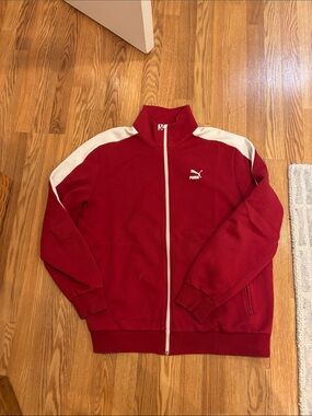 Puma Red Bomber style zip sweatshirt with White Shoulder Panels